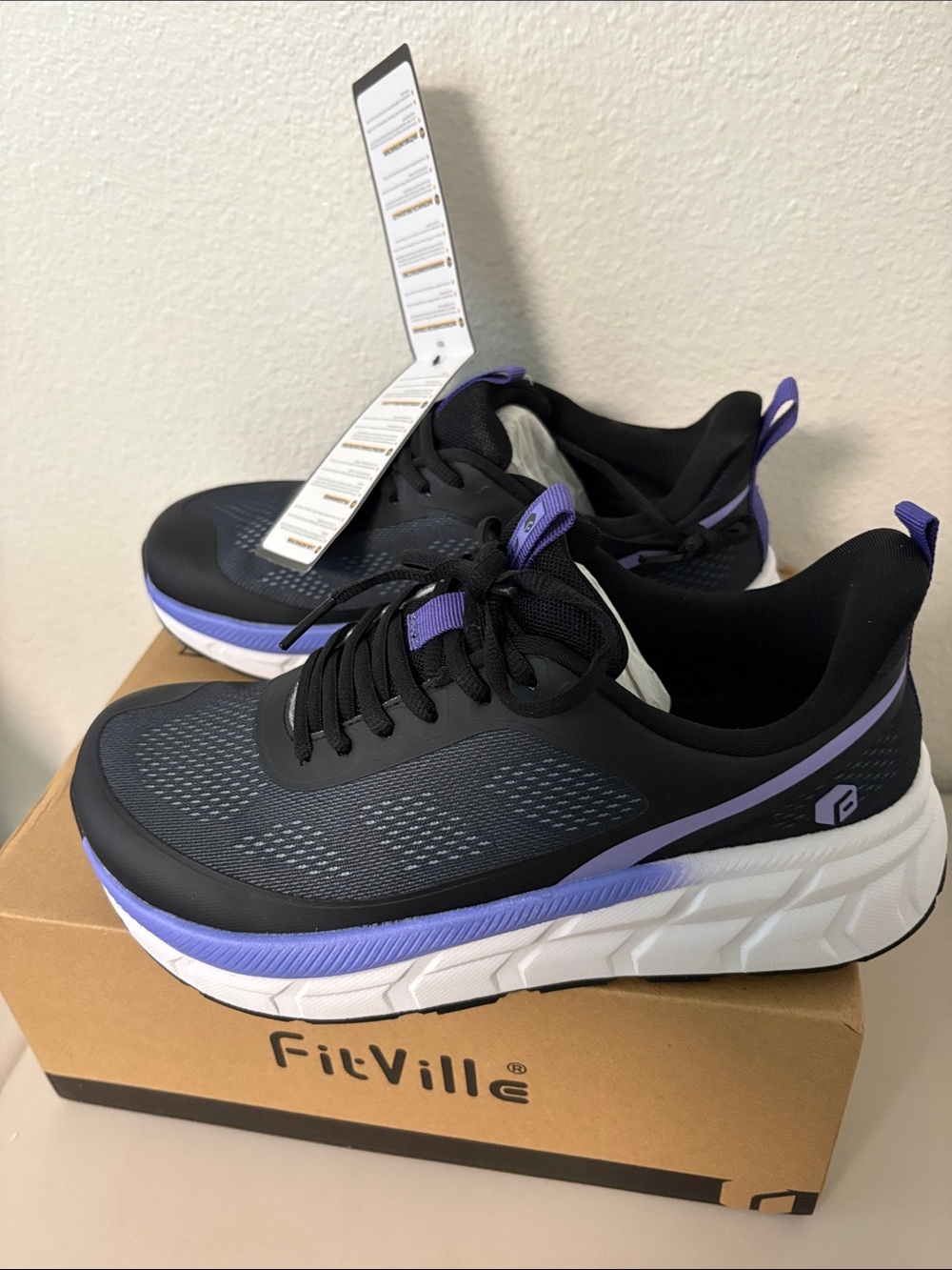 Women's FitVille Black and Purple Lightweight Walking Shoes 8.5 Wide